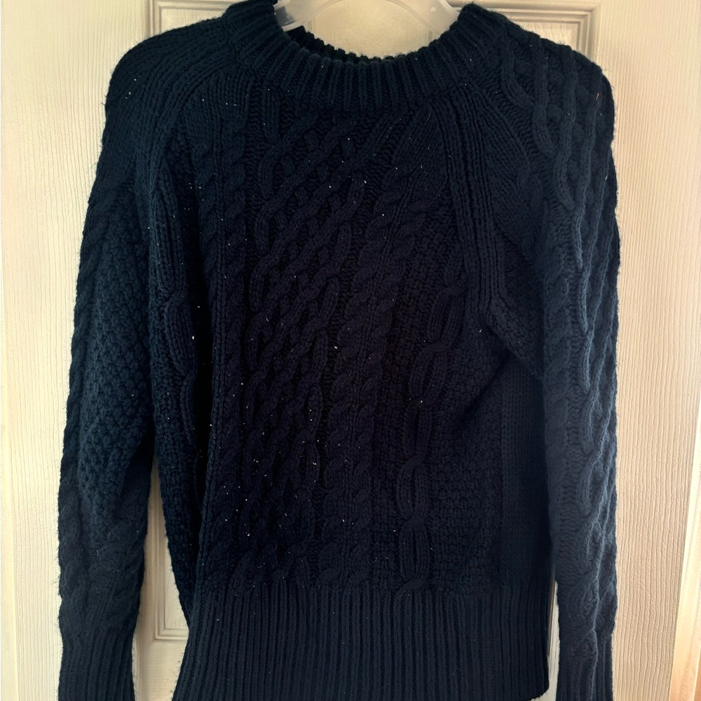 Cozy Dark Blue Cable Knit Sweater